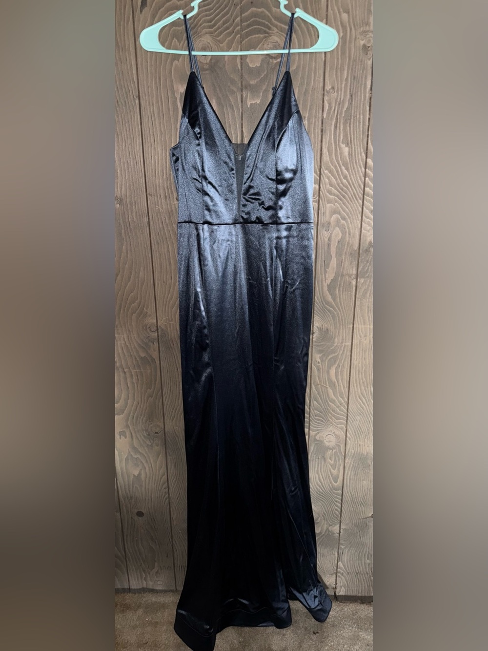 Black Satin Spaghetti-Strap Prom Dress